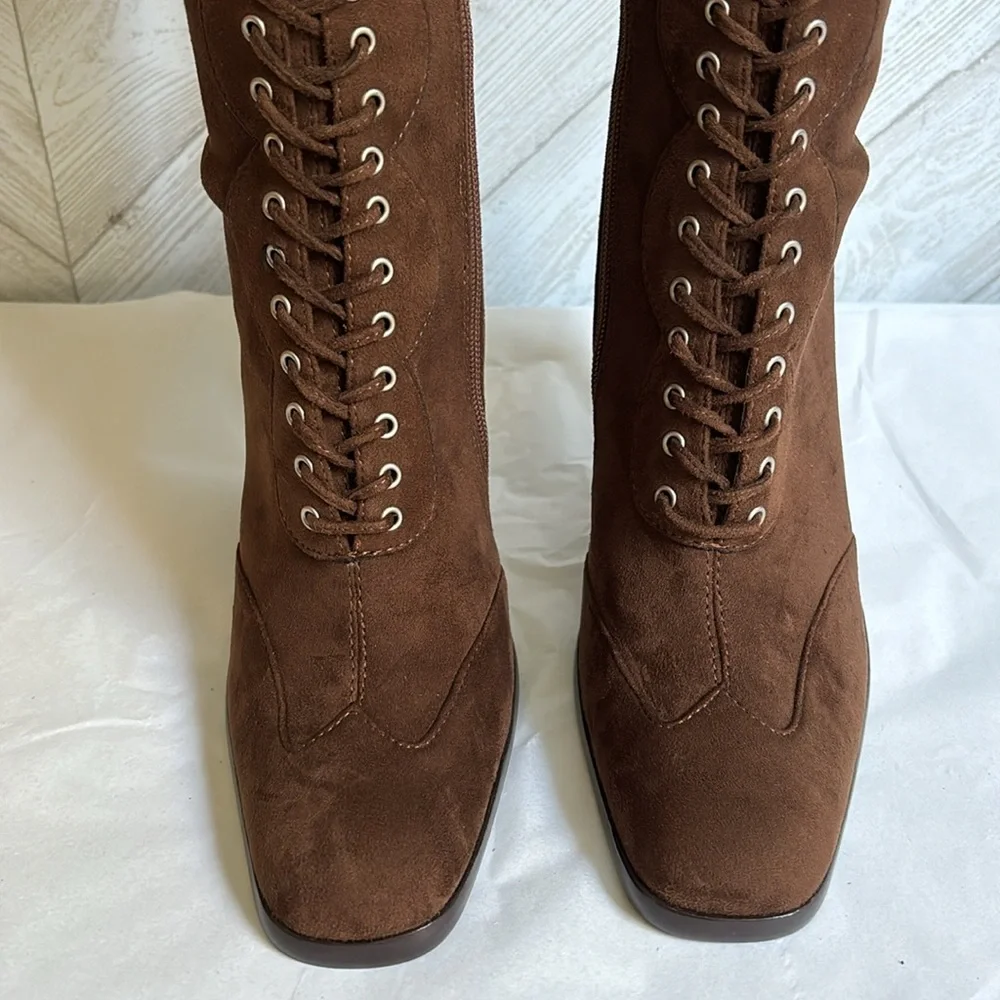 NEW Jeffrey Campbell Olianna over the knee lace up boots brown 6.5